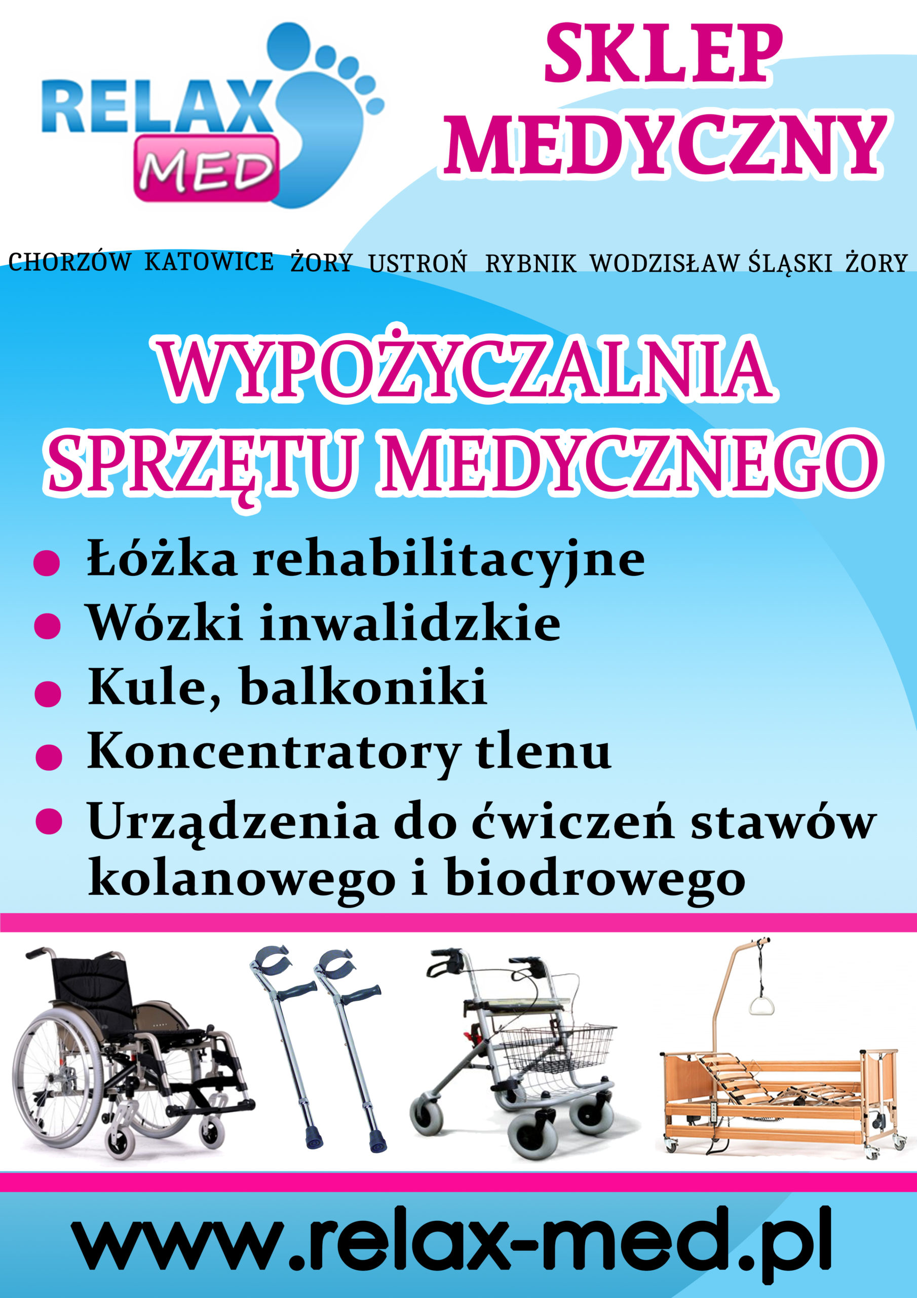 Wypożyczalnia łóżka rehabilitacyjnego, wózki inwalidzkie, kule i balkoniki, koncentrator tlenu