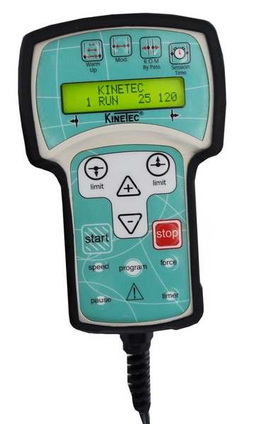 Pilot urządzenia Kinetec z wyświetlaczem i przyciskami sterującymi.