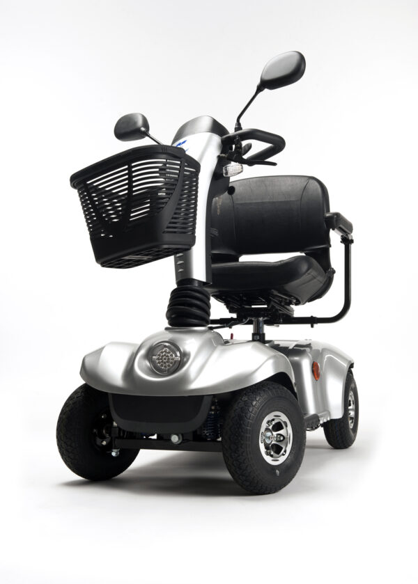 Skuter elektryczny z koszykiem, idealny do transportu i mobilności.