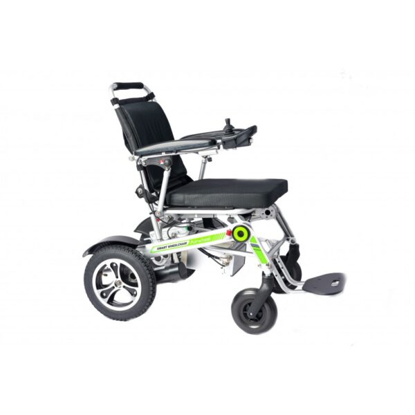 Wózek inwalidzki elektryczny z ergonomicznym siedziskiem i nowoczesnym designem.