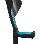 Uchwyt do podpórki z ergonomicznym designem i niebieskimi akcentami.