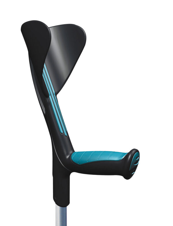 Uchwyt do podpórki z ergonomicznym designem i niebieskimi akcentami.