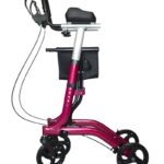 Wózek inwalidzki w kolorze różowym z ergonomicznym siedzeniem.