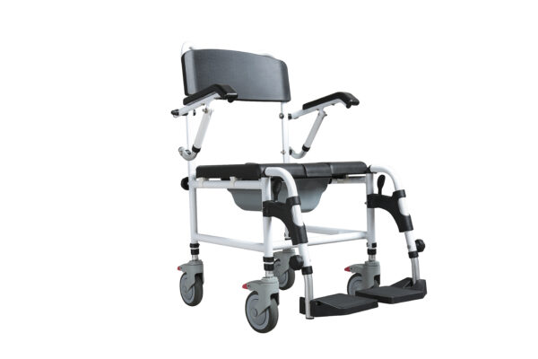Wózek toaletowy z podnośnikiem, ergonomiczny i mobilny.