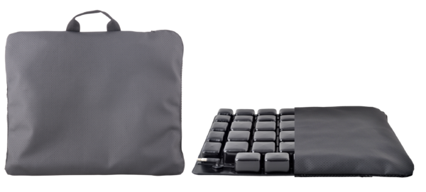Torba i klawiatura w kolorze szarym, z ergonomicznym designem.