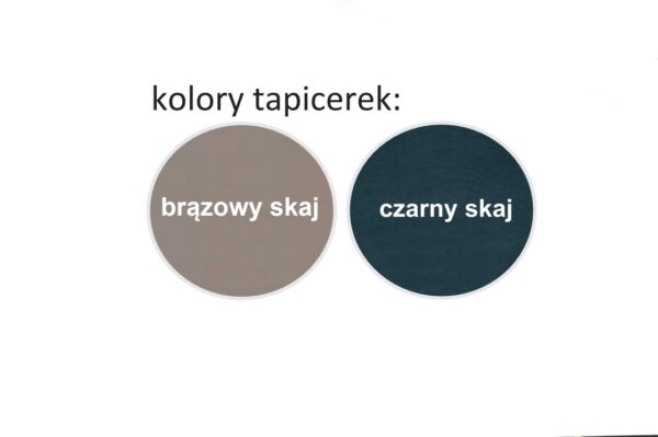 Kolory tapicerek: brązowy skaj i czarny skaj w okręgach.