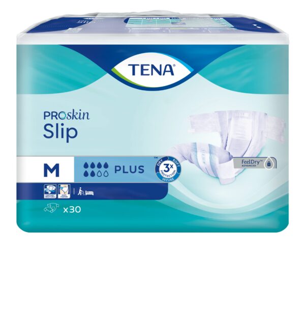 Opakowanie pieluchomajtek TENA ProSkin Slip M Plus, 30 sztuk.