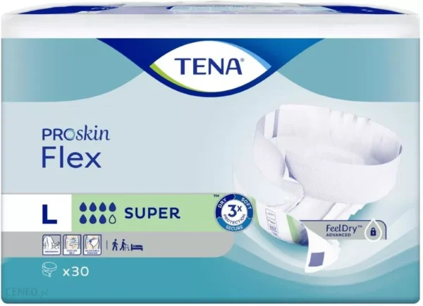 Opakowanie pieluchomajtek TENA ProSkin Flex L Super, 30 sztuk.