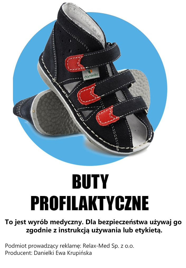 Buty profilaktyczne z rzepami, przeznaczone do ochrony stóp dzieci.