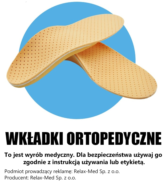 Wkładki ortopedyczne na niebieskim tle, przeznaczone do użytku medycznego.