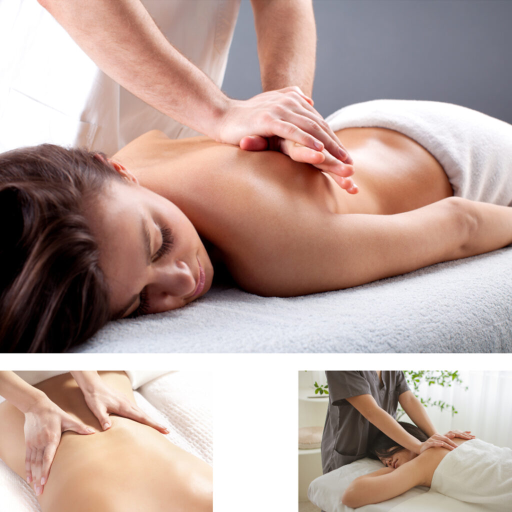 Masaż relaksacyjny na plecach kobiety w spa. Dotyk terapeutyczny.