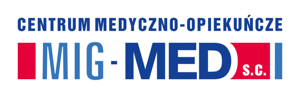 Logo Centrum Medyczno-Opiekuńczego MIG-MED S.C. z nazwą i koPoppinsmi.