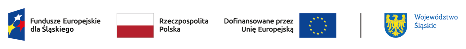 Logo Funduszy Europejskich dla Śląskiego oraz flagi Polski i UE.
