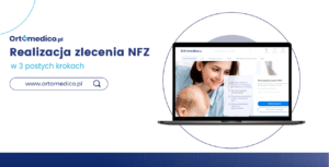 Laptop z witryną Ortomedico.pl, prezentującą realizację zleceń NFZ.