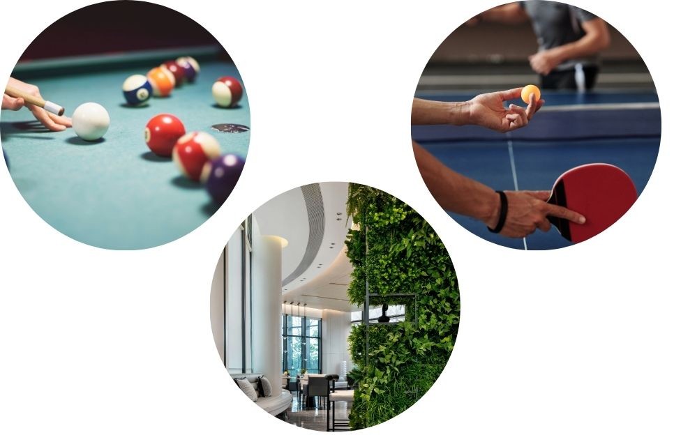 Działania Work-Life Balance – bilard, tenis stołowy oraz ogród wertykalny wspierające odpoczynek i integrację pracowników.